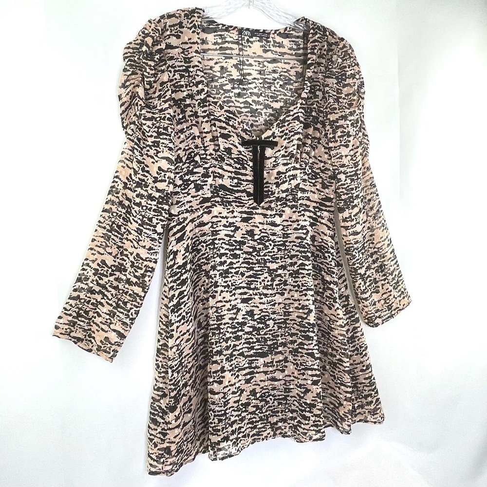 NWOT Zara Animal Print Mini Dress Ruffled Sleeve Sz M - Picture 7 of 13